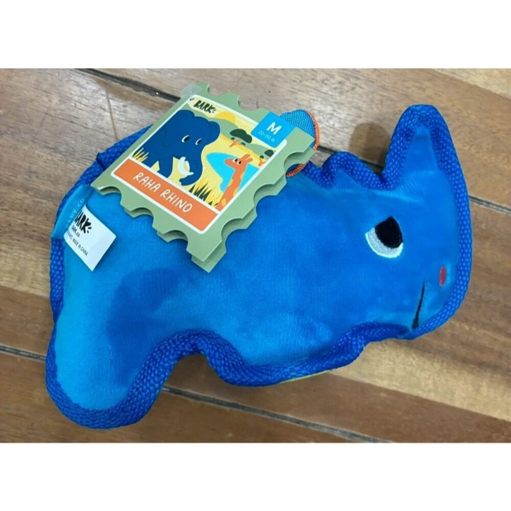 BARK Raiha Rhino Blue Plush Dog Toy Size M Medium 20-50 lbs